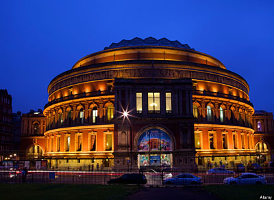 Royal Albert Hall in evening, South Kensington, London England UK United Kingdom GB Great Britain British Isles Europe EU